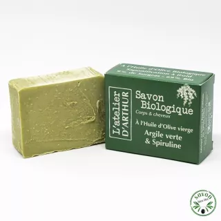 Sapone biologico all'olio d'oliva - Argilla verde e Spirulina