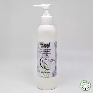 Lait corporel au lait d’ânesse bio, aloé vera bio, parfum fleur de cerisier.