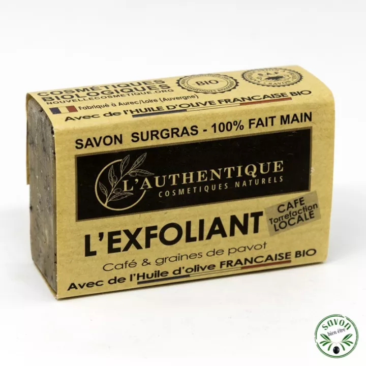 Sabonete supergorduroso 100% natural com azeite orgânico – Esfoliante de café e sementes de papoula