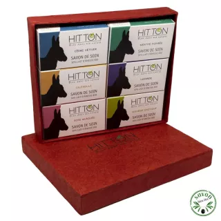 Geschenkbox mit 6 Seifen 30 % Eselsmilch aus kontrolliert biologischem Anbau Nature et Progrès.