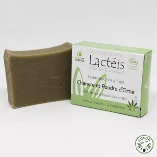 Savon 40% lait d'ânesse frais et bio - Chanvre/menthe et poudre d'ortie - 90 gr
