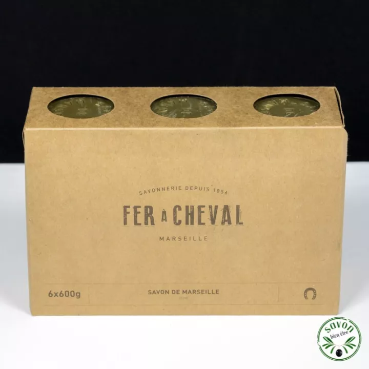 Pacote de 6 cubos de sabonete Marselha 600 g Pure Olive - Fer à Cheval