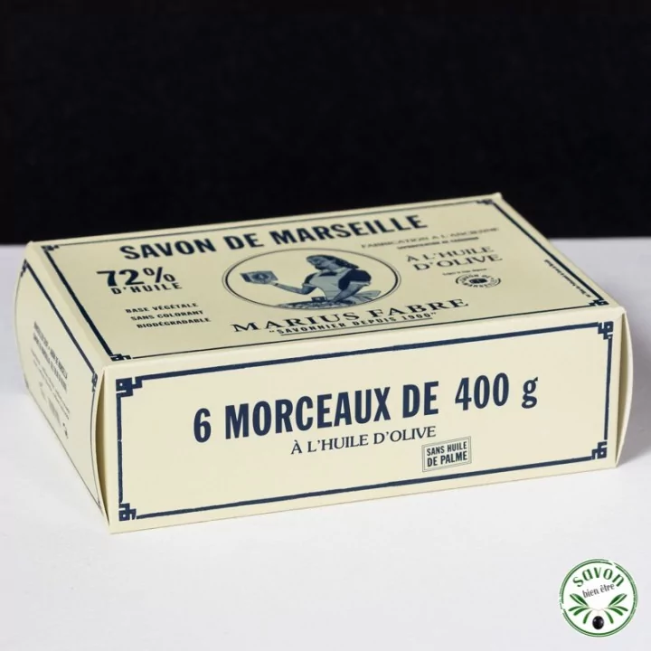 Marseille Soap Cubes 400g Olive - Marius Fabre - Pack of 6