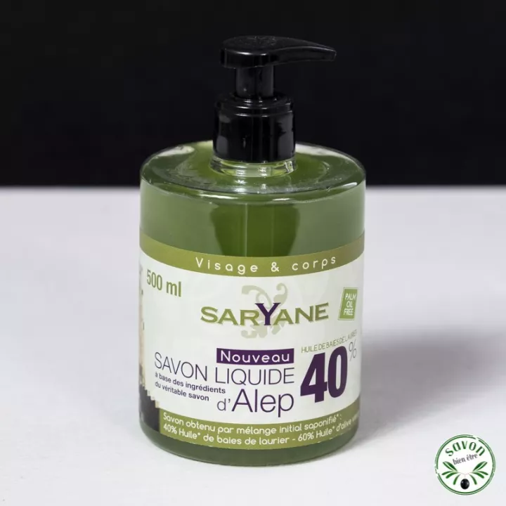 Savon d'Alep liquide 40% huile baie laurier - Saryane - 500 ml